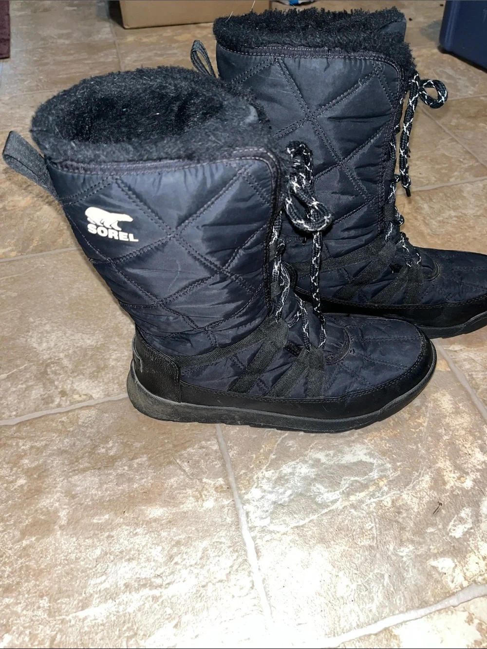 Sorel Black Winter Lace-Up Fur-Trim Snow Boots